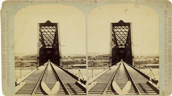 FRANK J. HAYNES (1853-1921) Group of 45 Northern Pacific stereo views with scenes of laborers, bridges, tracks, trestles, towns, and la